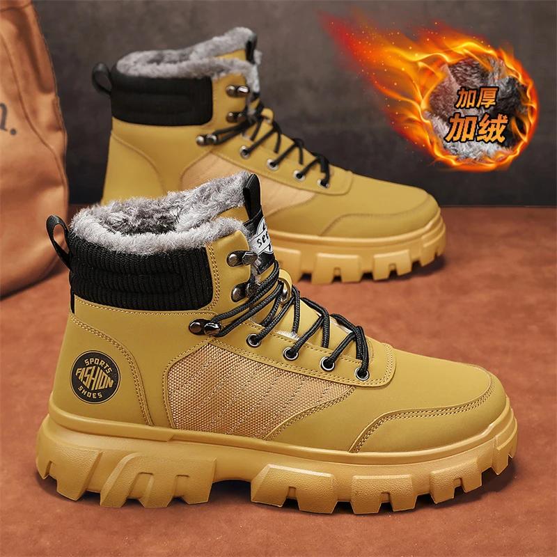 Зимние ботинки мужские зимние меховые теплые повседневные кожаные ботинки на платформе дизайнерские роскошные ковбойские боевые тактические ботинки челси для пешего туризма