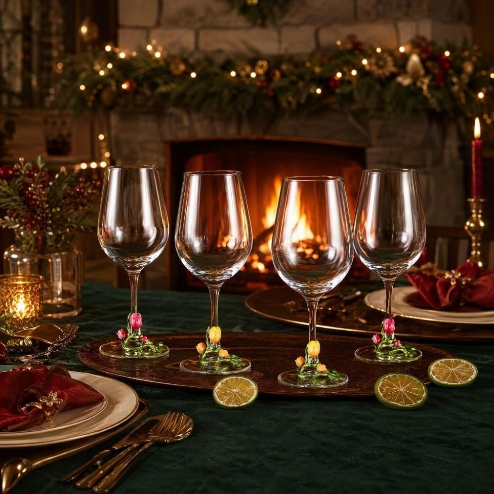 Transparent Clear Stemmed Cup 350ML Glass Goblet Decorative Tulip Flower Wine Glass Table Decor