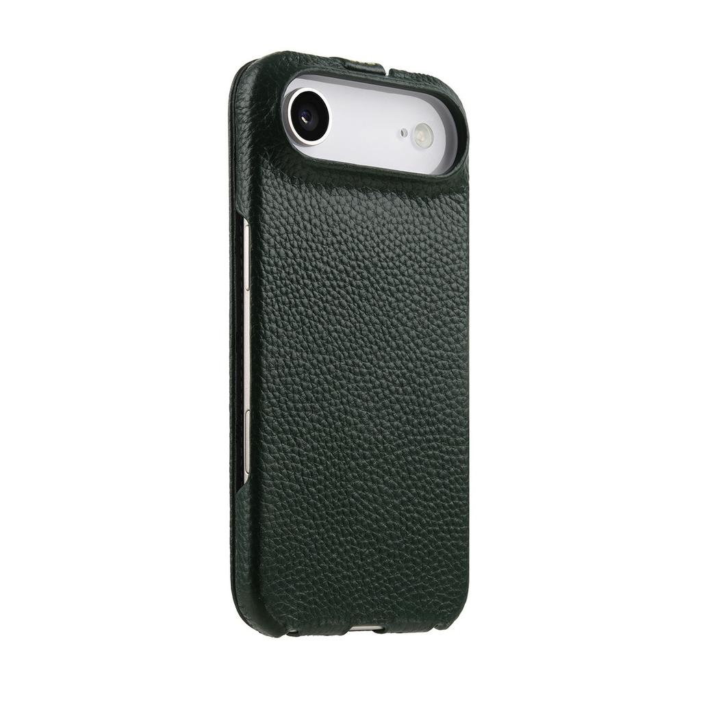 MELKCO For iPhone Air Case Compatible with MagSafe Vertical Flip Genuine Cow Leather + PC Phone Cover