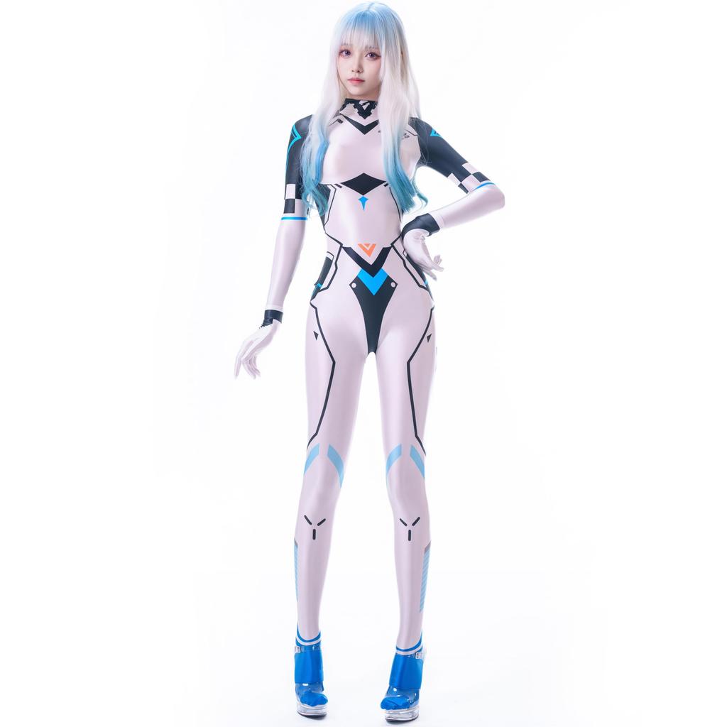 Сексуальные колготки на все тело с гладкой и блестящей спиной, танцевальные колготки для косплея LOST-G, перчатки, молния, (Размер L, БЕЛЫЙ)