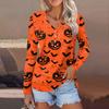 Женская повседневная мода, сексуальный комфорт, Хэллоуин с принтом и v-образным вырезом, пуговицы, длинный рукав