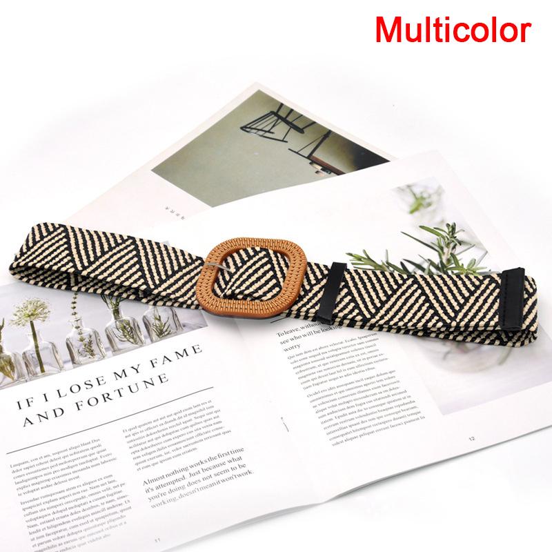 Летний женский эластичный плетеный ремень с квадратной пряжкой, винтажный соломенный ремень в стиле бохо, платье, ремень