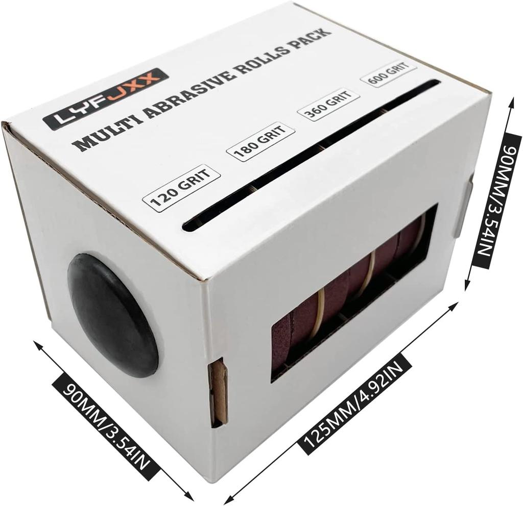 4 Grits Sandpaper Rolls Long Abrasive Sand Paper Rolls with Dispenser for Woodworking Metal Polishing 120 180 360 600 Grits Per Roll 6 Meters