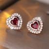 Rose Gold Heart Stud Earrings For Women Shiny Red Green Blue Zircon Small Stud Earrings Fashion Jewelry Party Gift
