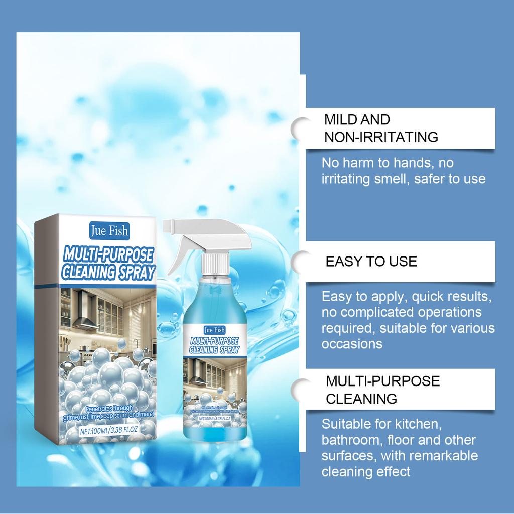 Jue-Fish Bathroom Cleaning Spray Powerful Rinse-Free Bubble Cleaner Degreasing Cleaning Spray Stain Removal Foam Cleaner for Kitchen