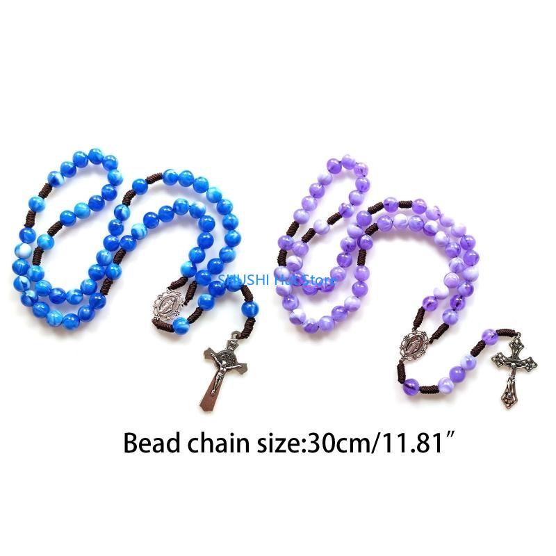 Rustic Agate Catholic Rosary Necklace Women Men Church Meditation Party Supplies D57B