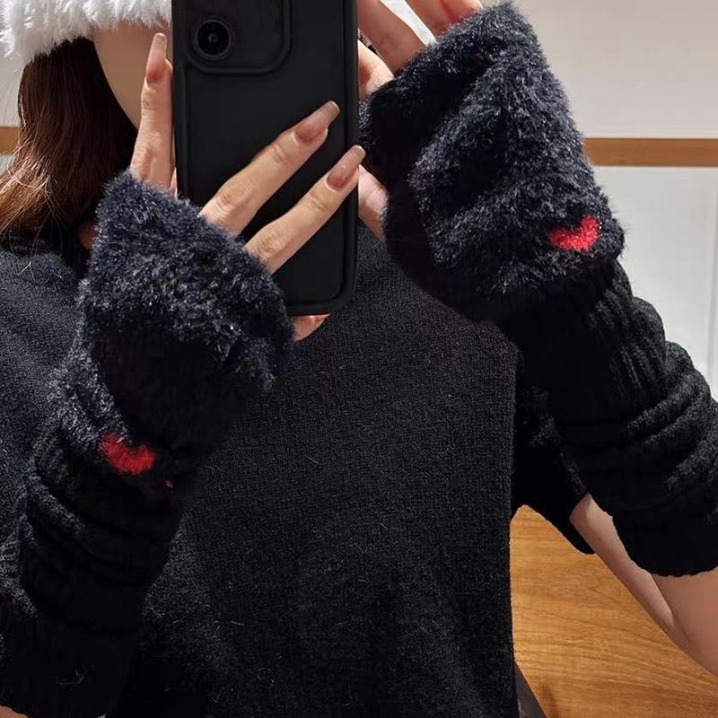 1Pair Knitted Pile Sleeves Protect Your Arms Sleeve Winter Half Finger Gloves
