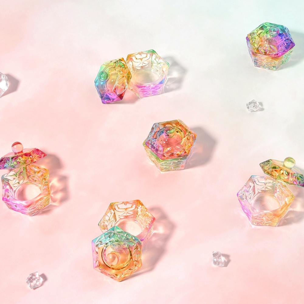 6 шт., хрустальное стекло, акриловая пудра, жидкая чашка для ногтей, красочная переливающаяся крышка для блюда, чаша, держатель для чашки, оборудование, инструменты для дизайна ногтей