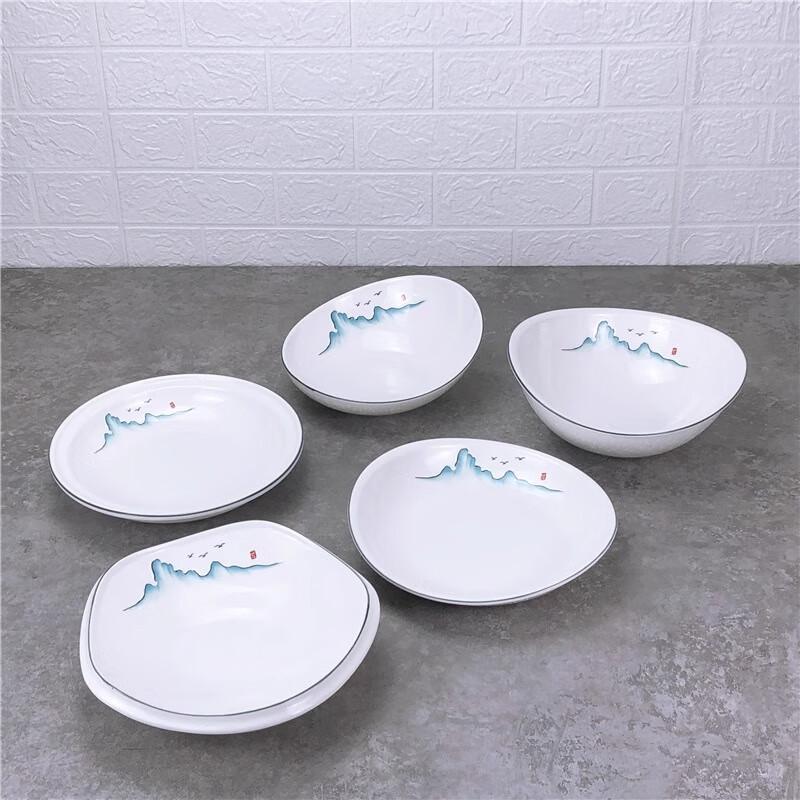 Irregular Ceramic Dinner Plate Set - Mountain Scenery (5-Pack)