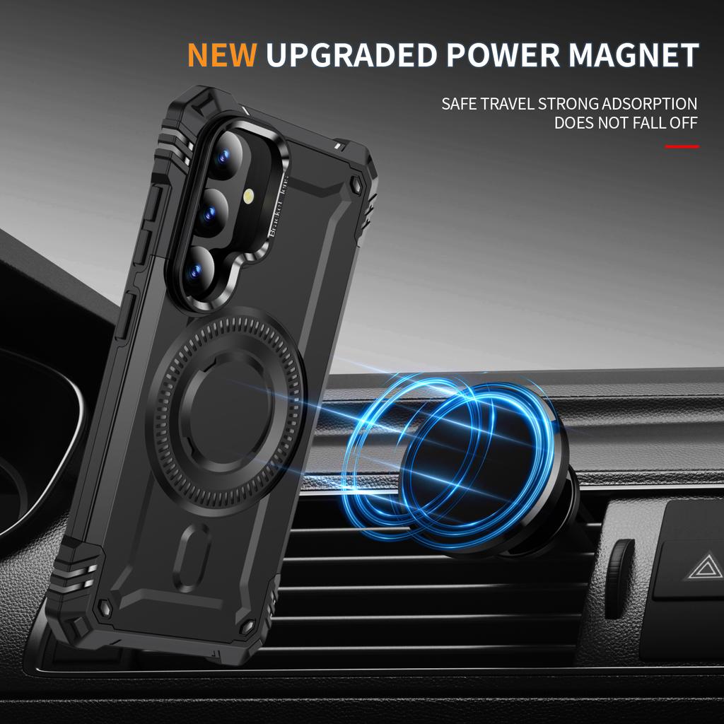 For Samsung Galaxy S25+/S24+ Case Compatible with MagSafe Metal Lens Frame Kickstand PC+TPU Mobile Cover