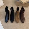 Korean Thick Heel Suede French Small Ankle Boots Square Head Thin Short Boots Women's Shoes Autumn and Winter New Martin Boots