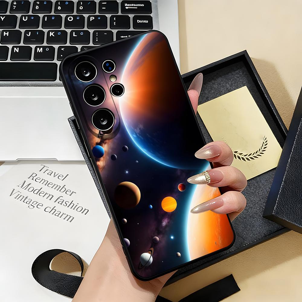 Чехол для телефона 'Космическая планета' для Samsung S26 S25 S24 FE S23 S22 S21 Plus S20 Ultra Note20Ultra Черный Мягкий корпус