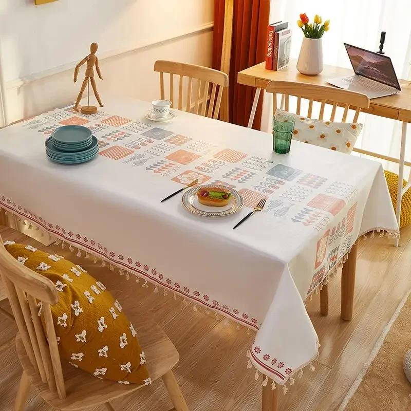 Прямоугольная скатерть с кисточками, домашний минималистичный коврик для обеденного стола, водостойкая, маслостойкая, легко чистящаяся ткань для журнального столика