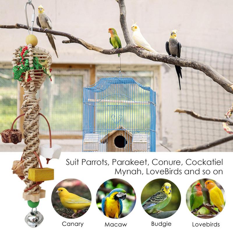 Parakeet Toys For Cage Colorful Seagrass Basket Bird Toy For Large Parrots With Metal Hook Parrot Toys For Large Birds Parrot