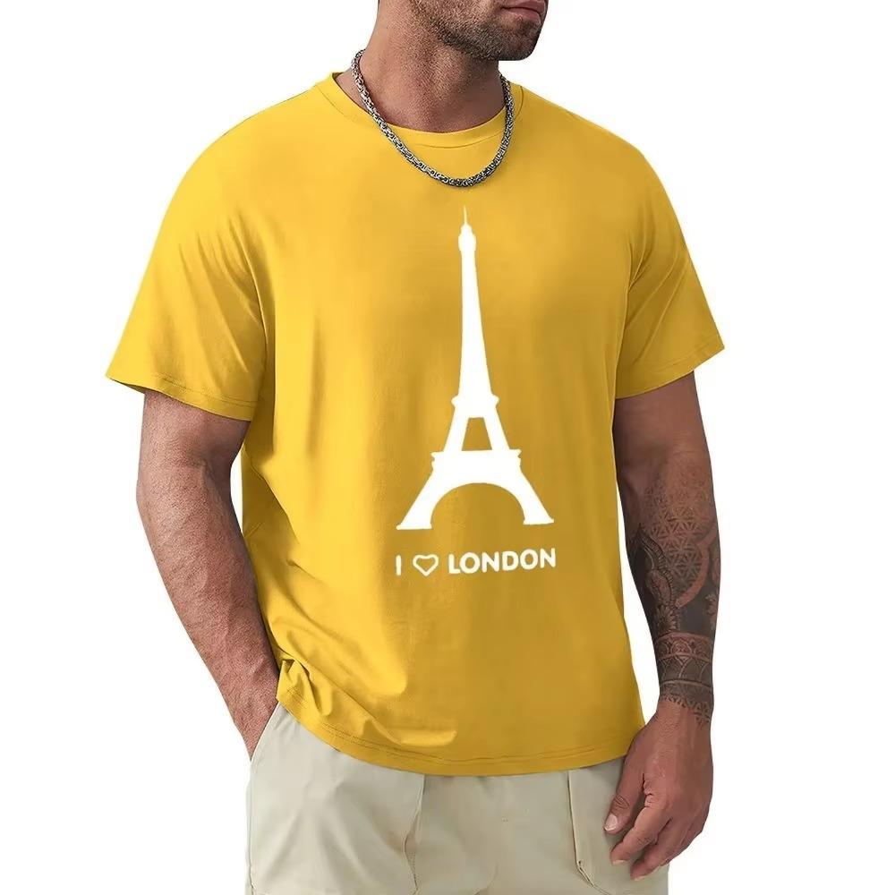 Футболка с забавным дизайном «I Love London Eiffel Tower» Футболка Harajuku с коротким рукавом Футболка с графикой из 100% хлопка