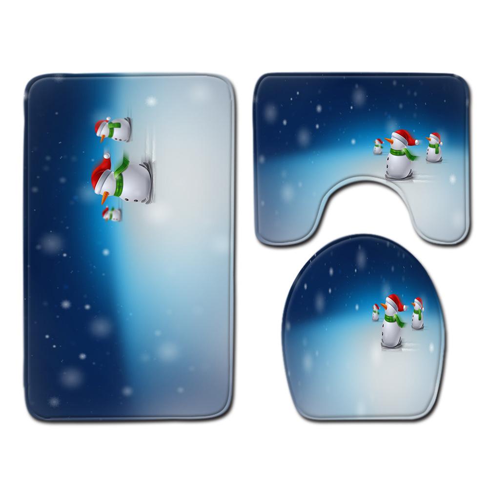 Рождественский коврик для ванной, туалетный трехпредметный набор