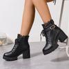 Fall and Winter Fashion Korean Size Boots Women's Round Toe Thick Heel Back Zipper Lace Lace Martin Boots