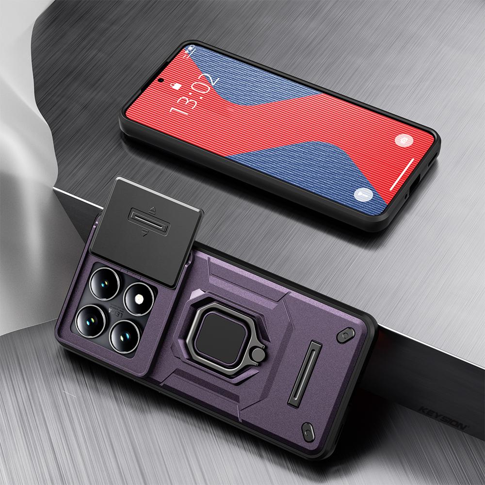 KEYSION Противоударный защитный чехол для Xiaomi 14T Pro 5G Slide Camera Защитное кольцо Подставка для телефона Задняя крышка для Xiaomi 14TPro 14T 5G