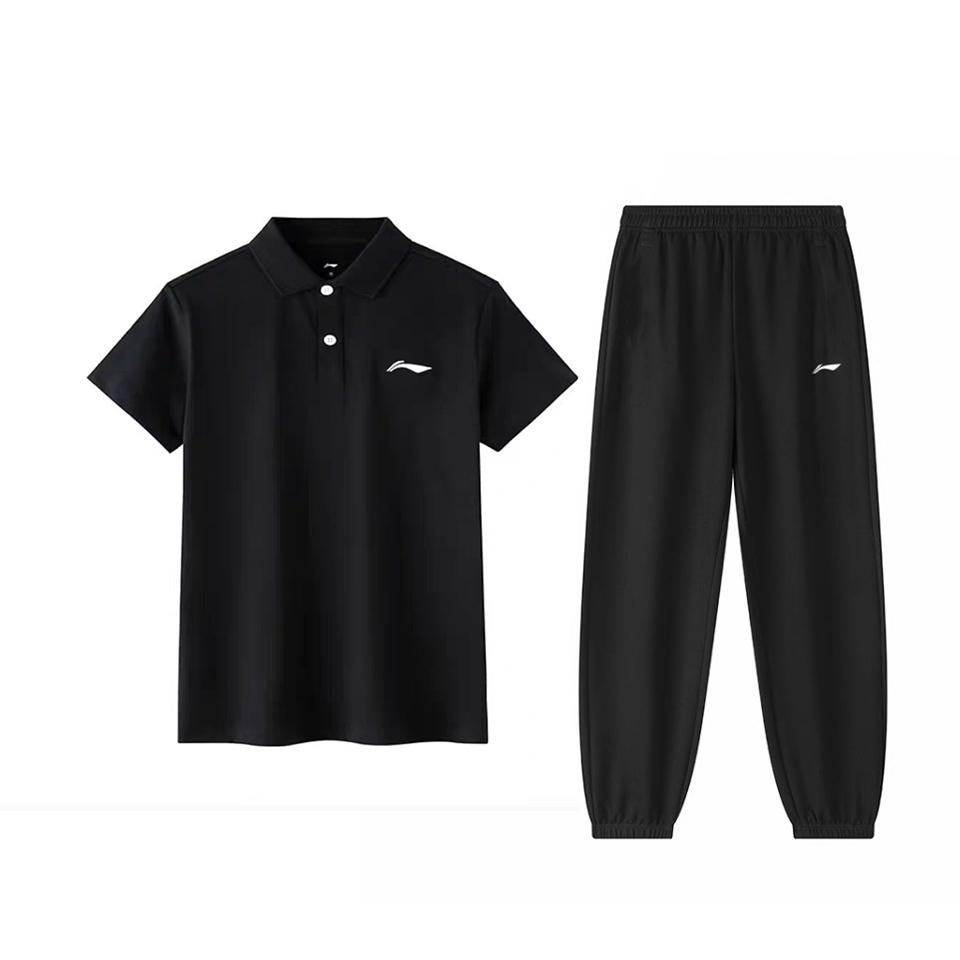Li-Ning Минималистичная мода Удобный Простой Однотонный Универсальный Фитнес Дышащий Повседневный Спортивный костюм Мужские костюмы Черный APLU751-1+AYKT415-1