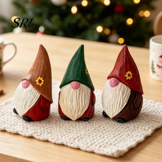 Christmas Tiered Tray Decor Wood Carved Gnome Figurine, Farmhouse Rustic Faceless Dwarf Statue, Handmade Ornament Mini Sculpture for Party Decoration