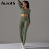 Auroth Long Sleeve Sports Suits Women Yoga Suits Fitness Shirts Seamless High Waist Leggings Sportswear
