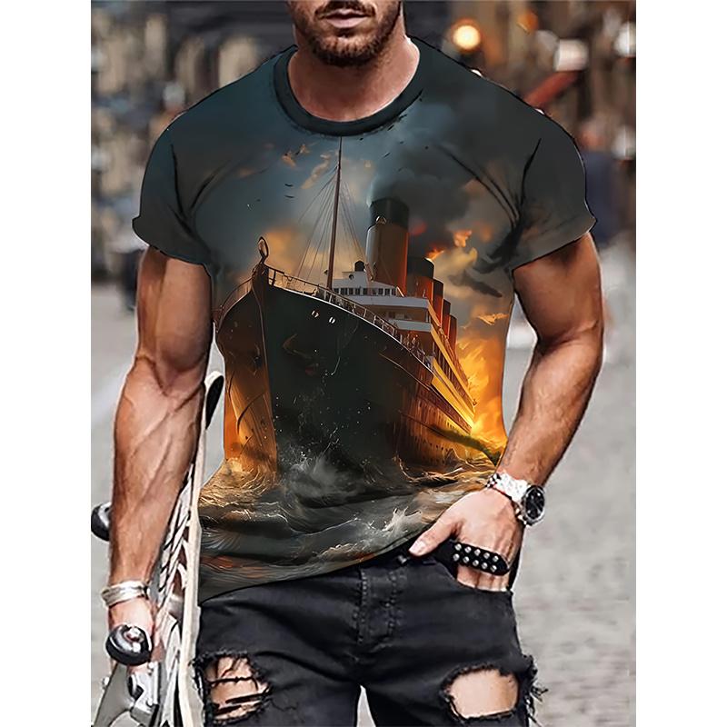 Sailing Ship Pattern T-Shirt For Men Sailboat 3D Printed Tees Summer Casual Harajuku Short Sleeve O-Neck Tops Oversized T Shirts
