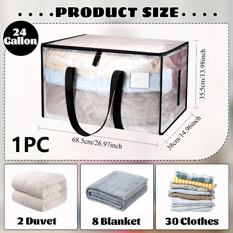 1/2Pack 90L Heavy Duty Storage Bags with Lids,Transparent Zippered Moving Totes for Clothes, Travel & Seasonal Home Organization