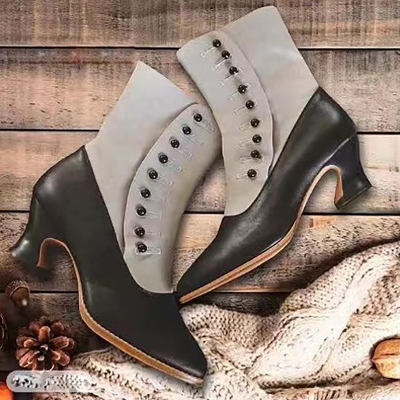 Женские короткие ботильоны SLIP-ON смешанных цветов с заостренными нерегулярными каблуками, круглыми жемчужными пряжками, уличный тренд, осенние ботильоны