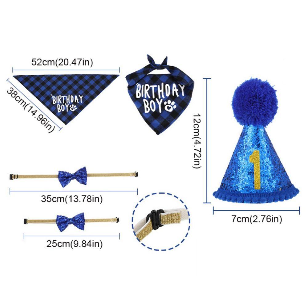 Pet Bow Tie Decorative Pet Birthday Set Adjustable Blue Dog Sequins Hat Polyester Dog Birthday Triangle Scarf Birthday Party