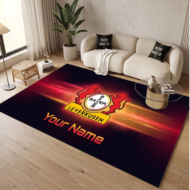 Custom Rug Bayer Leverkusen Football Pattern Print Name Text Soft Non‑Slip Floor Carpet for Home Indoor Decoration