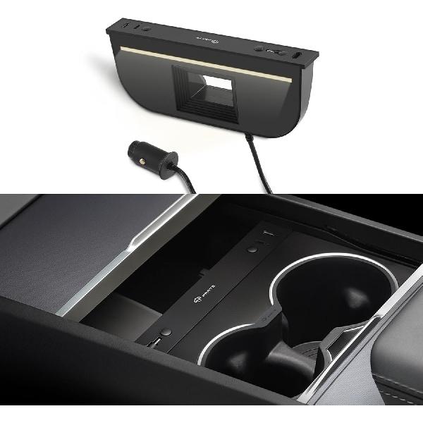 TPARTS Многопортовый USB-хаб для Tesla Model 3 Highland 2024+/Model Y Juniper 2025+, Скрытое в центральной консоли быстрое зарядное устройство с выдвижным кабелем для Model 3/Y