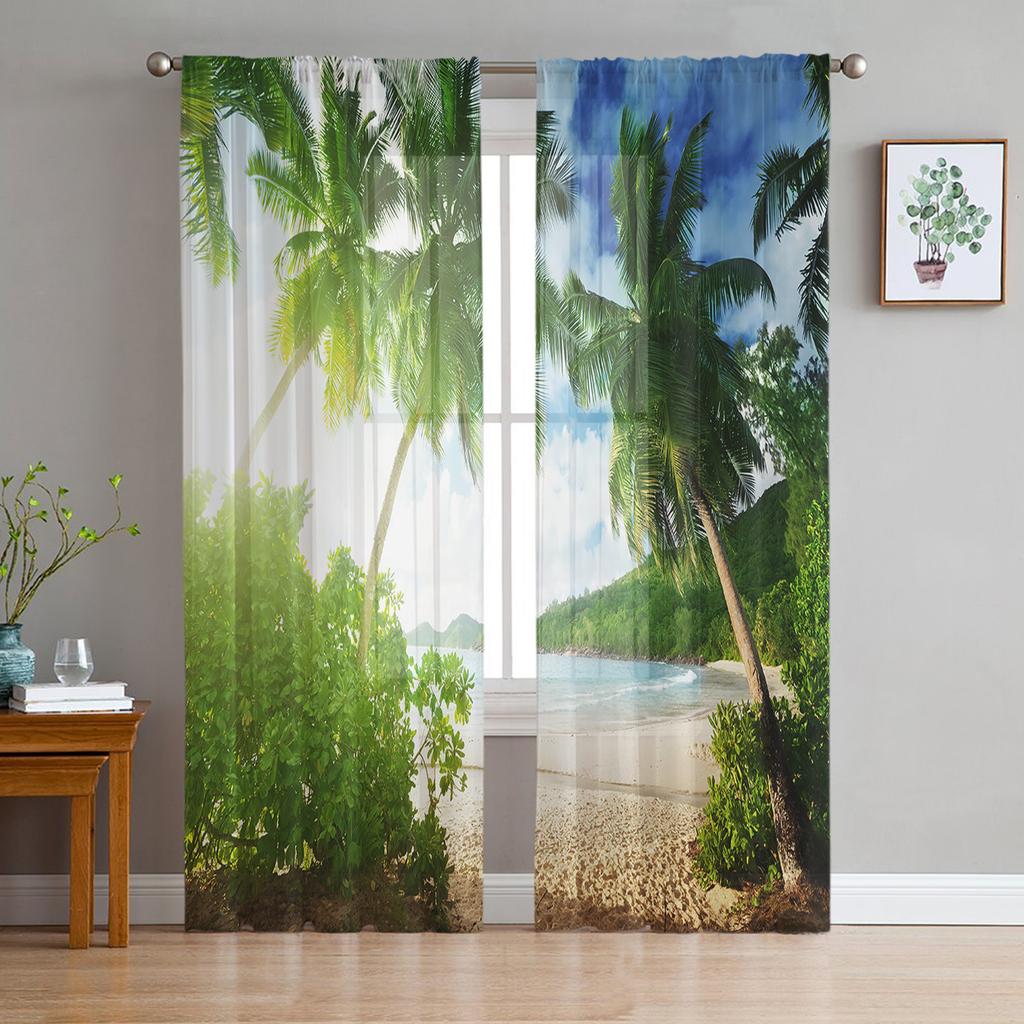 Тюлевые шторы с зелеными ветвями растений и листьями для украшения гостиной, спальни, прозрачная шифоновая прозрачная оконная занавеска из вуали