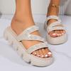 Мода 2025 Лето Новые Женские Сандалии на Платформе Уличные Жемчужные Круглый Носок На Плоской Подошве Однотонные Шлепанцы для Пляжа Повседневные Шлепанцы ZapatosMujer