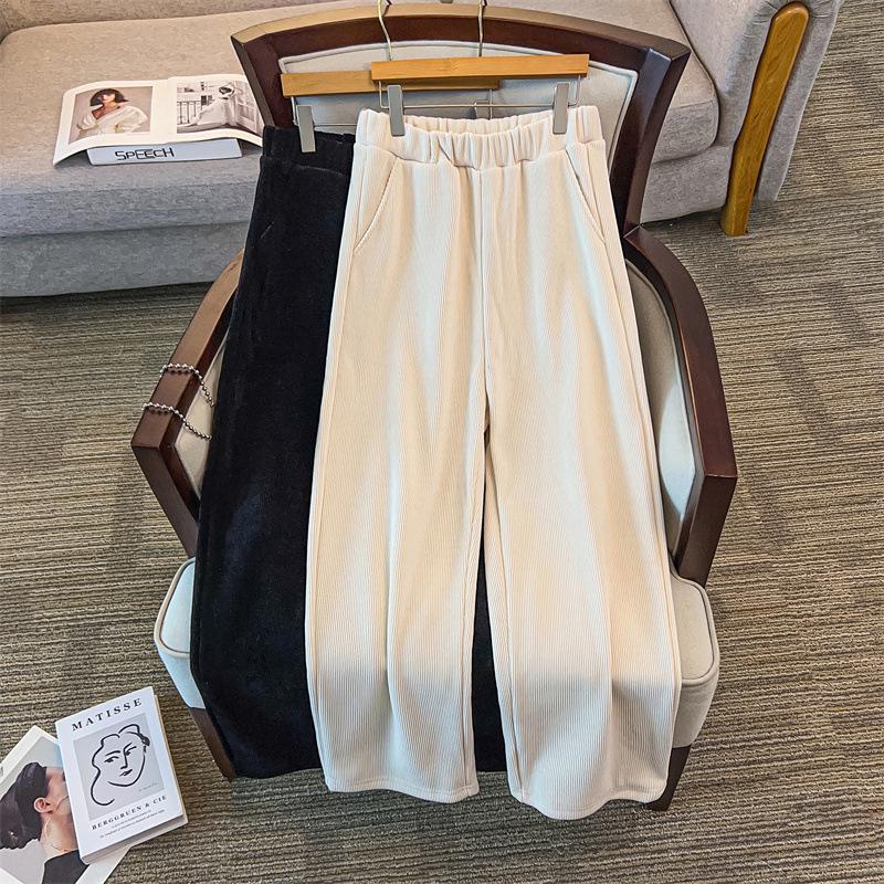 Extra Large Plus-Size Women's Winter High Waist Velvet Pants, Loose Fit, Size 300 Jin (up to 200 Jin available)