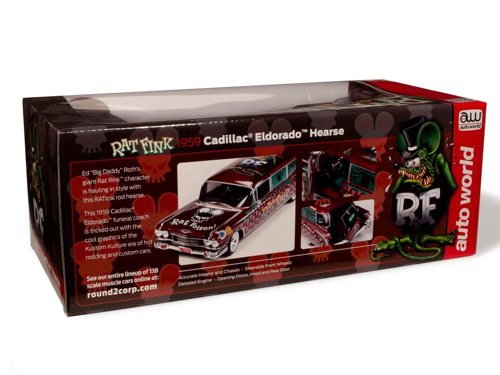 АВТО МИР 1:18 RAT FINK 1959 CADILLAC ELDORADO КАТАФАЛК Машинка Rat Fink из литого металла