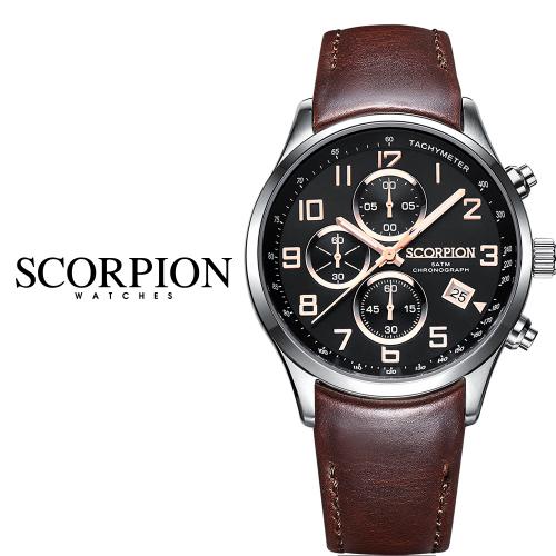 [SCORPION] SCORPION Neith Хронограф Кожаный ремешок с D-образной застежкой Часы SP3348L-BKR