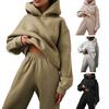 Women Winter Fall Tracksuit Suit Hoodie Pants Set Solid Color Loose Soft Casual Warm Elastic Waist Pockets Thick Jogging Top Trousers Set