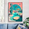 Ретро футуристический пляж пальмы пустыня бассейн постер холст картина настенное искусство картины домашний интерьер декор