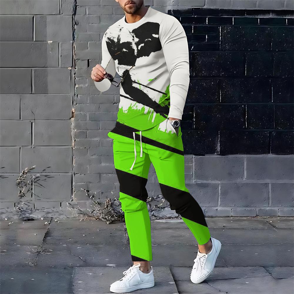 Мужские спортивные костюмы с 3D-принтом, мужские свободные футболки с длинным рукавом, брюки, спортивный костюм, модные повседневные уличные топы, комплекты из 2 предметов