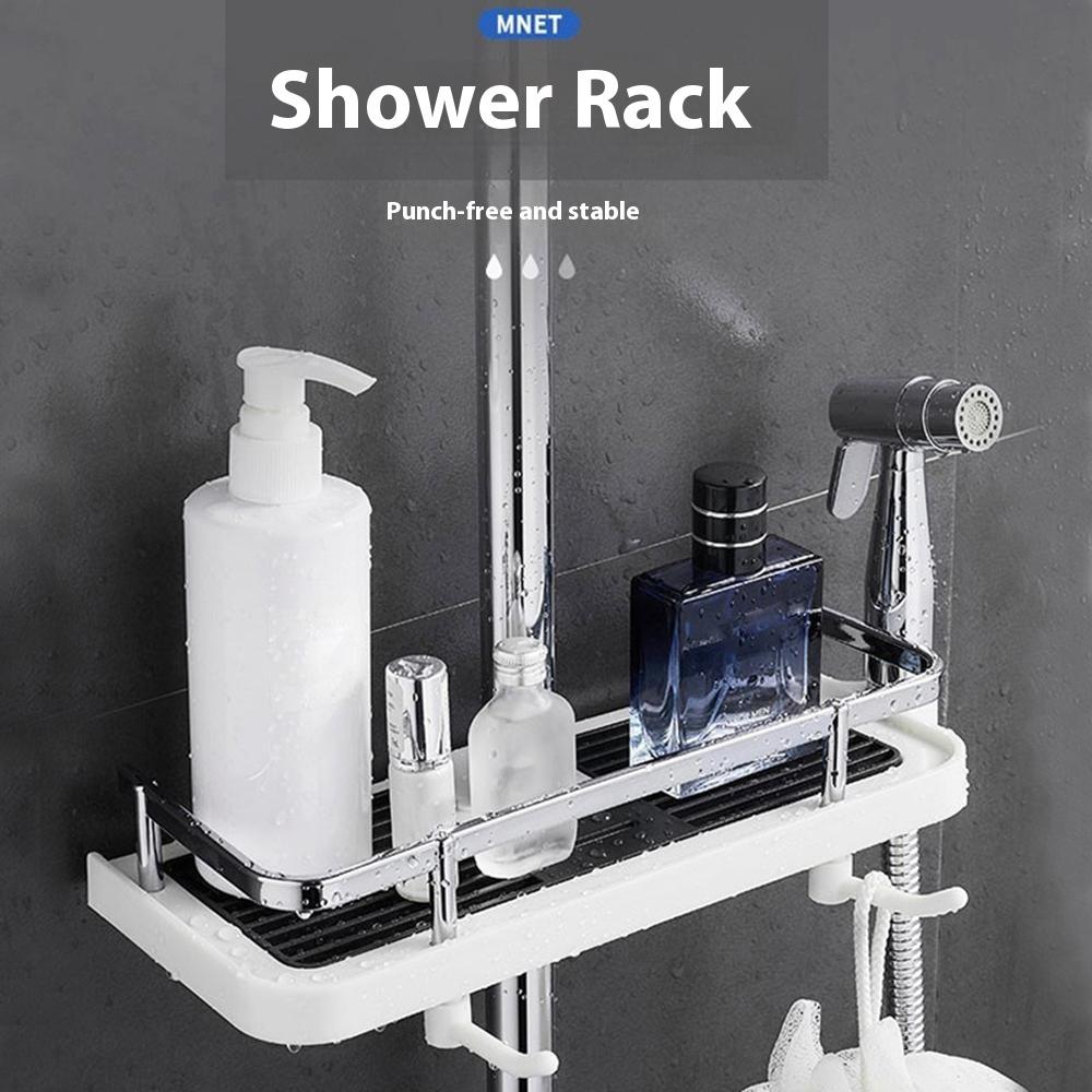Bathroom Shower Storage Rack Organizer No Drill Lifting Rod Shower Head Holder Shampoo Tray