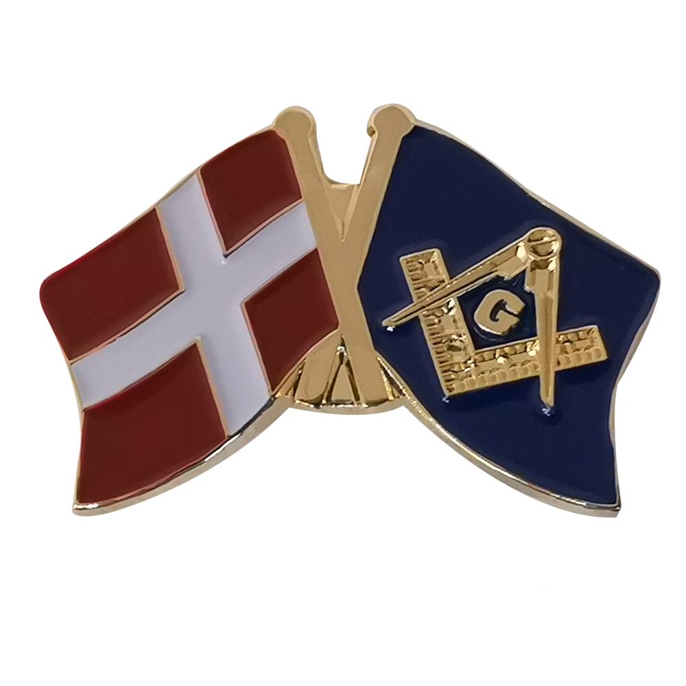 Masonic Lapel Pins Commemorative Badge Mason Freemason Personality Creative BLM65 Demark and Mason Friendship Flags 2.6*1.9cm