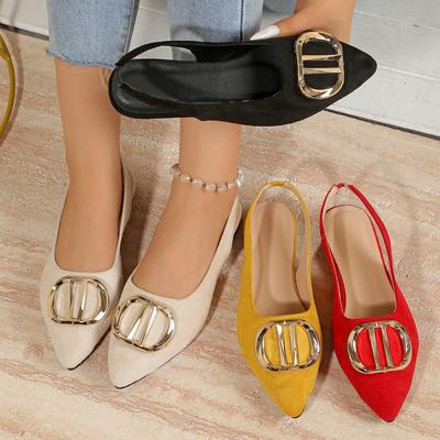 2025 лето новый экспортный большой размер один педаль металлическая пряжка европейская и американская мода плоская подошва остроносые сандалии женская обувь
