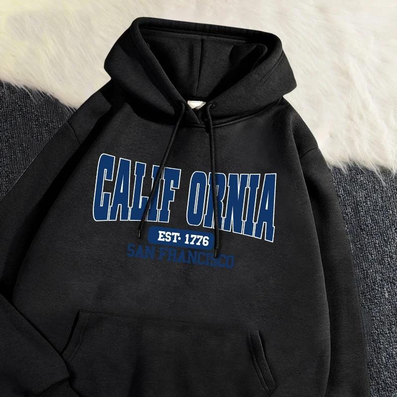 Осень-зима женские толстовки с капюшоном California Est 1776 San Francisco Printed Sweatshirt Warm Fleece Comfort Pullover Casual Tops