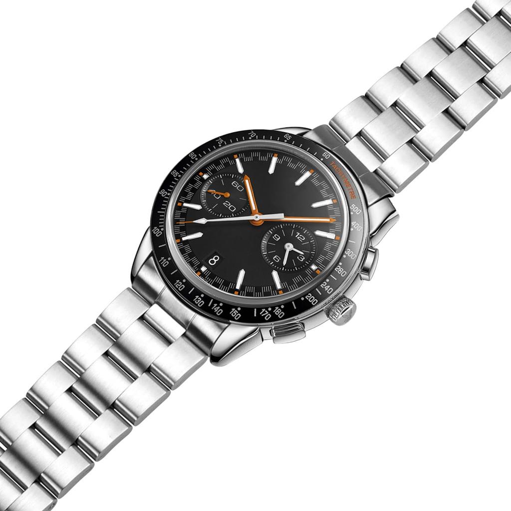 Juntan Нержавеющая сталь Изогнутый Цельный Конец Зауженный Металлический Ремешок для Часов Раскладывающаяся Застежка Двойной Флип-лок Браслет, 20 мм/22 мм, Браслет, Пряжка, Серебристый/Черный