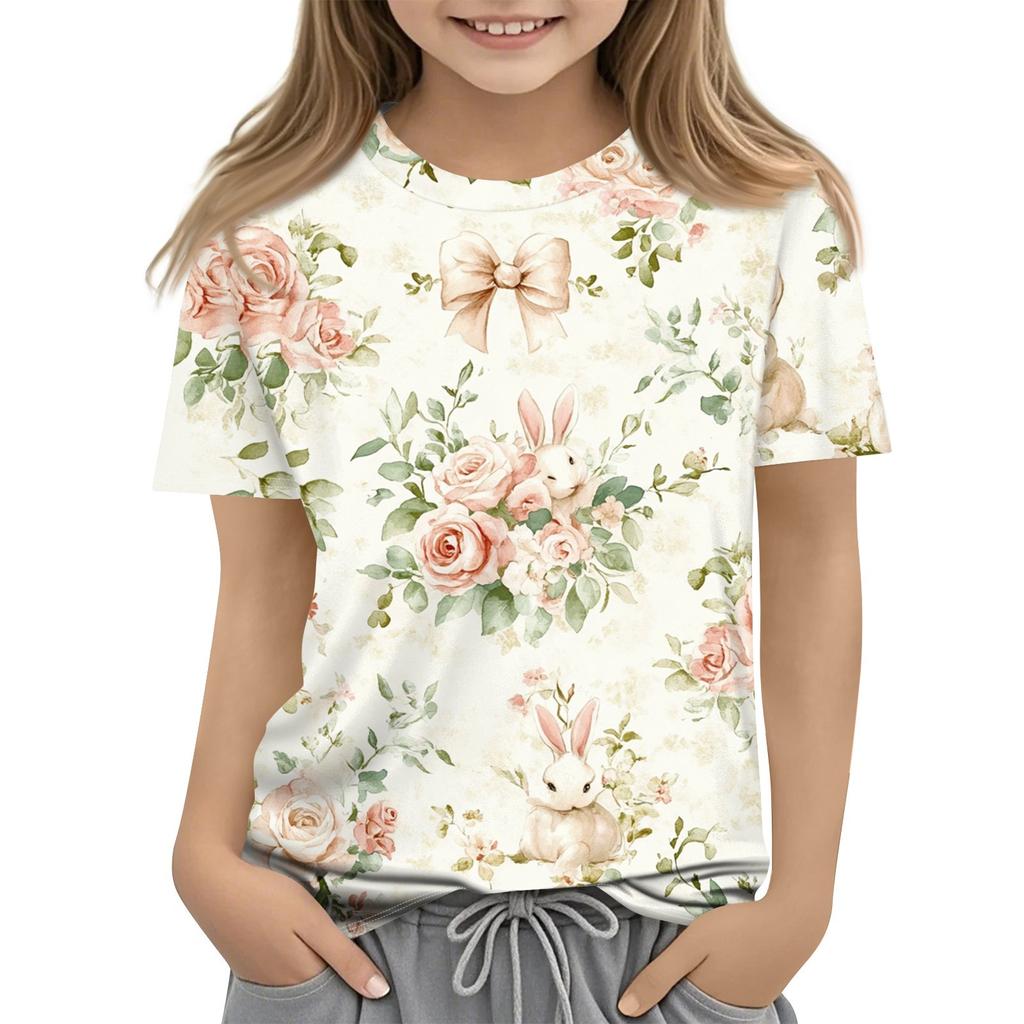 Детская модная повседневная футболка с коротким рукавом и принтом в виде Пасхи и круглым вырезом