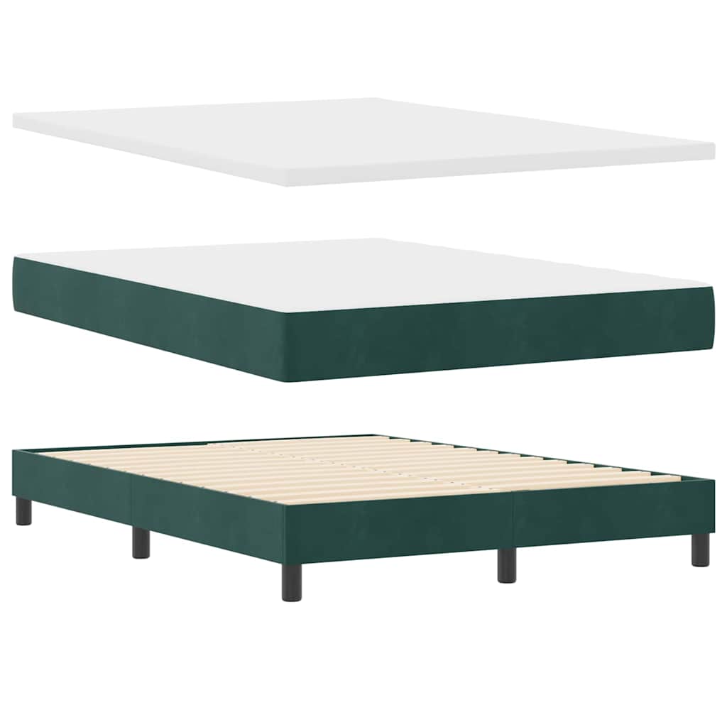 LED Box Spring Bed with Mattress Dark Green 140 x 200 cm Velvet