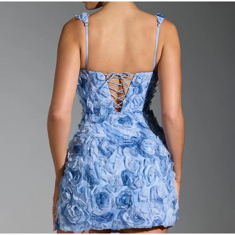 Лето 2025 года, сексуальное квадратное воротничок, 3D-цветок, облегающее, без рукавов, без бретелек, короткое платье, модная женская одежда, мини-платья