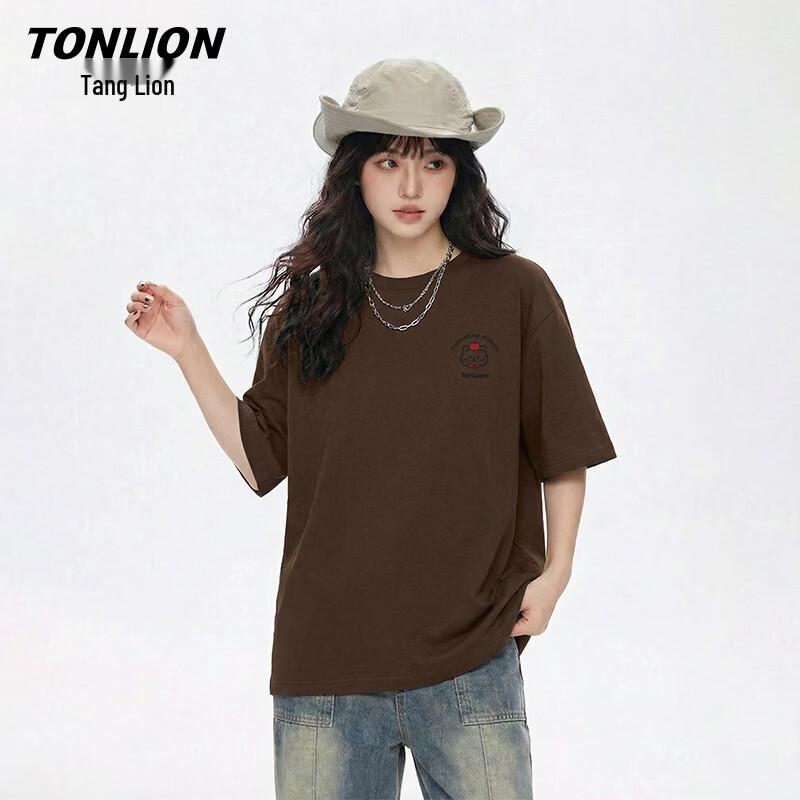 Женская хлопковая футболка TonLion свободного кроя с круглым вырезом и коротким рукавом