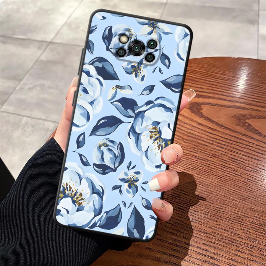 Чехол для Xiaomi Poco F8 M5 C71 C75 M3 M4 M7 C50 F1 F3 C61 X3 X4 X5 X7 Pro Funda Чехол для телефона Мультяшный Синий Цветок