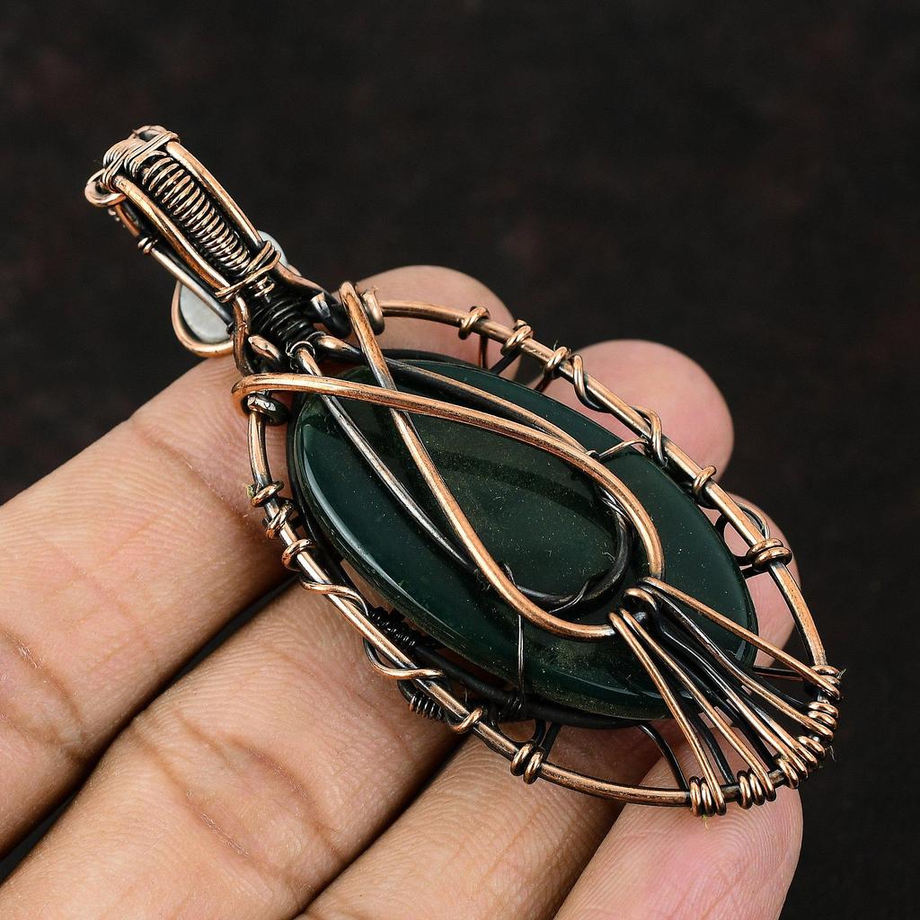 Evil Eye Bloodstone Copper Pendant Gemstone Copper Wrapped Jewelry Handmade Pendant Rainbow Moonstone Pendant Evil Eye Jewelry Gift For Her